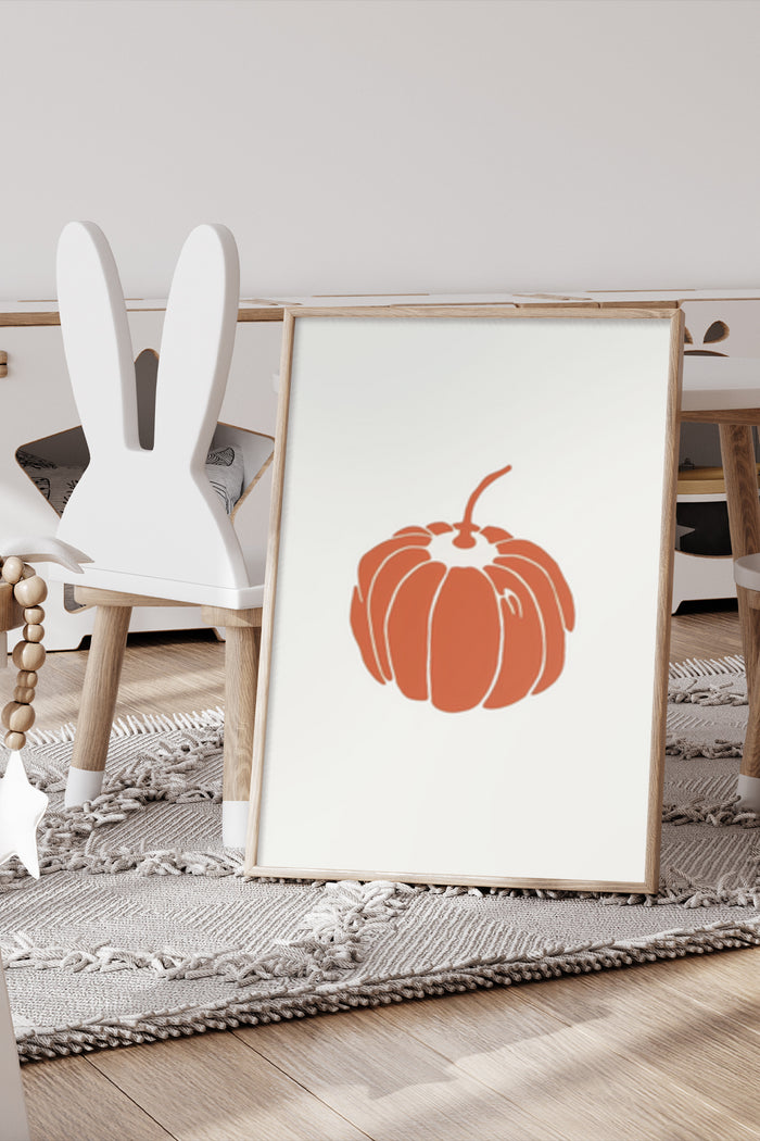 Contemporary minimalist pumpkin illustration poster framed in a stylish home interior