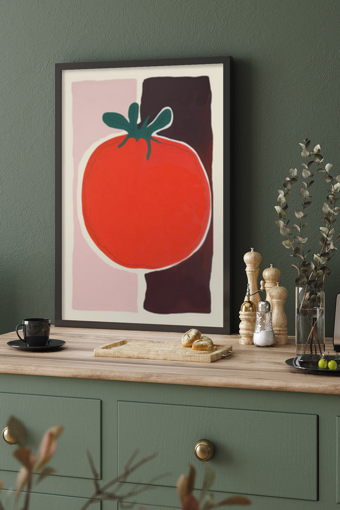 Modern Minimalist Tomato Artwork Poster in Stylish Kitchen