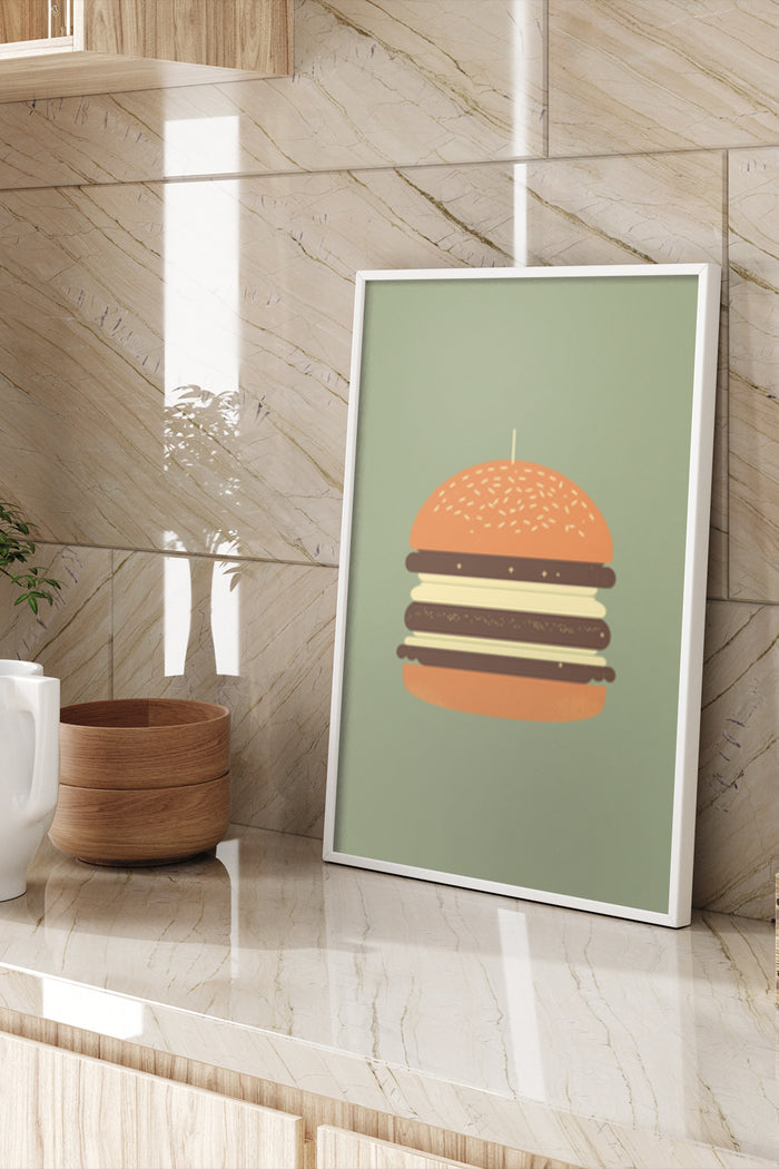 Modern Minimalistic Hamburger Art Poster Displayed on Home Wall