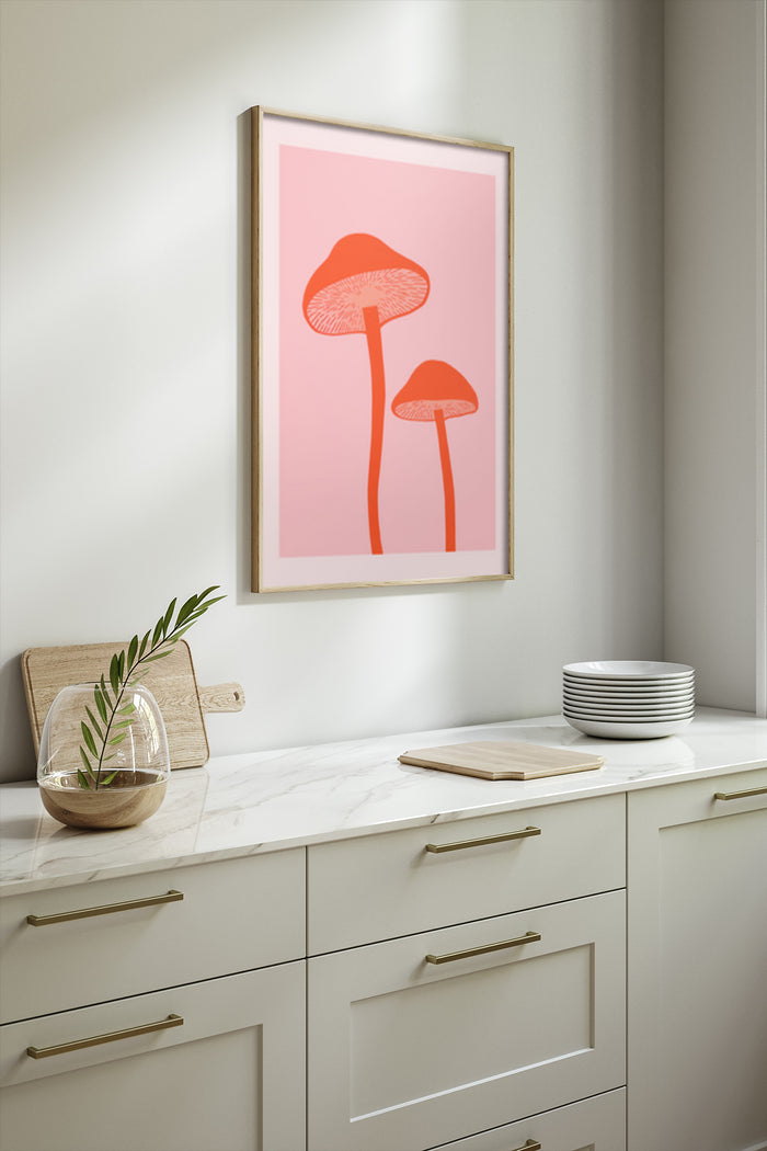 Modern Minimalistic Mushroom Art Poster in Kitchen Interior Decor