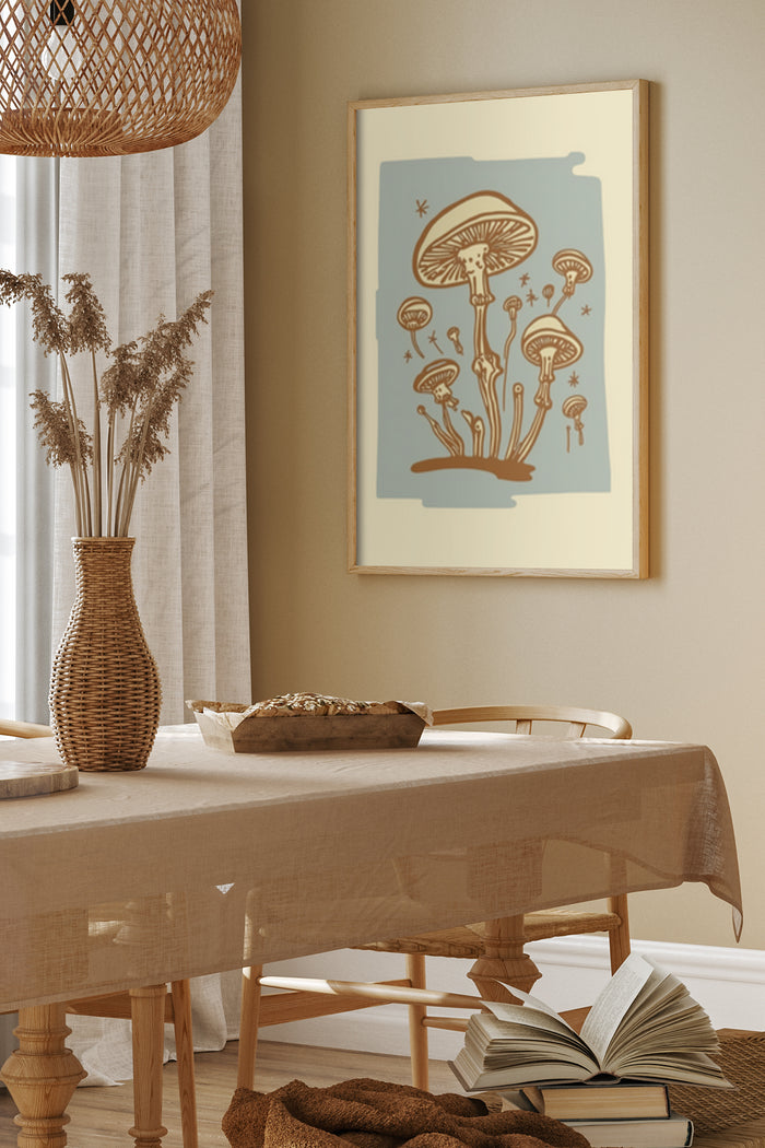 Contemporary mushroom design poster in dining room setting for home interior decoration