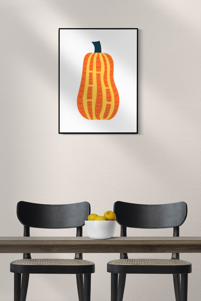 Modern minimalist orange pumpkin poster in a stylish interior