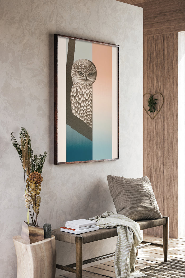 Stylish Owl Art Poster in Modern Home Interior