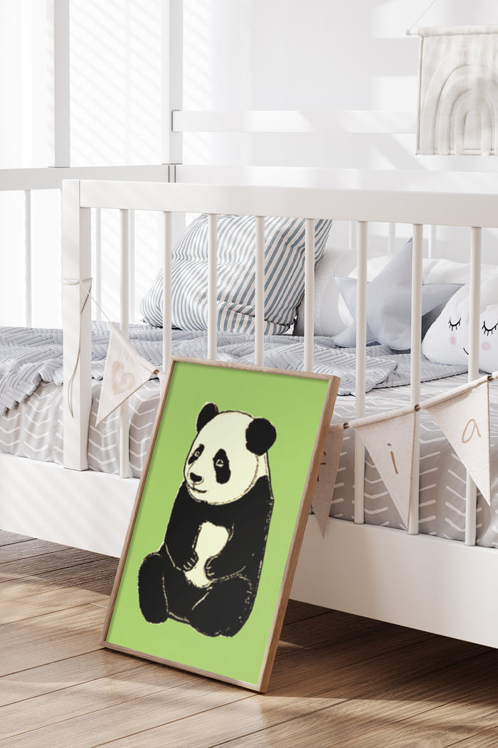 Stylish modern panda artwork poster as nursery room interior decoration