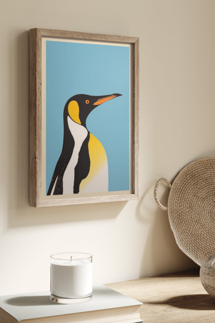 Contemporary framed penguin artwork in a stylish interior setting