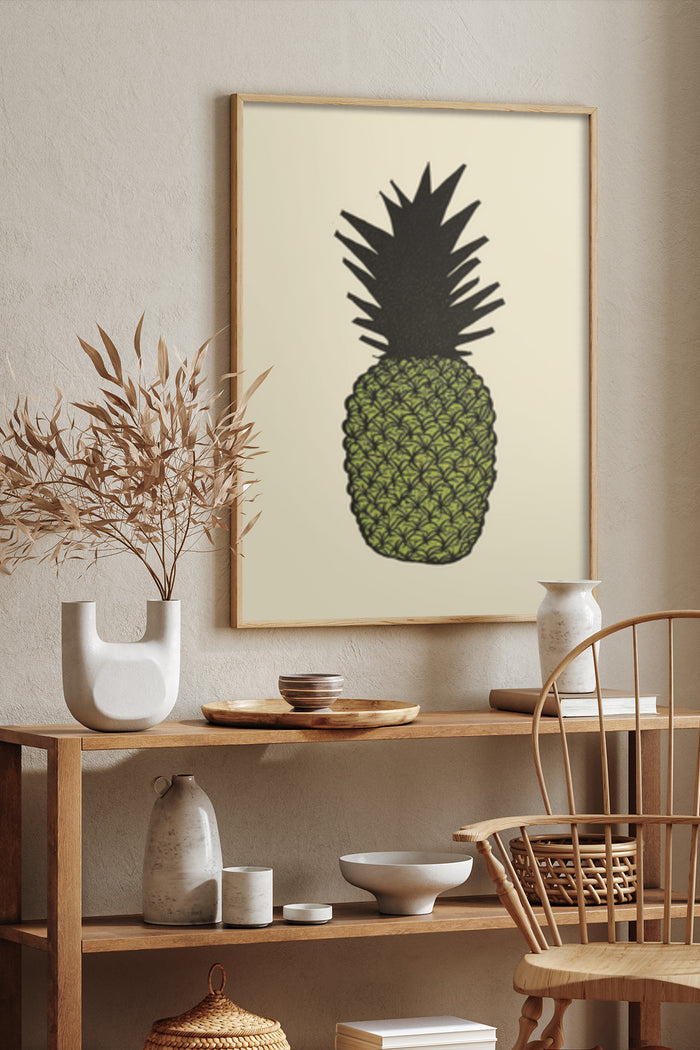 Modern Pineapple Art Poster within Stylish Living Room Interior Design