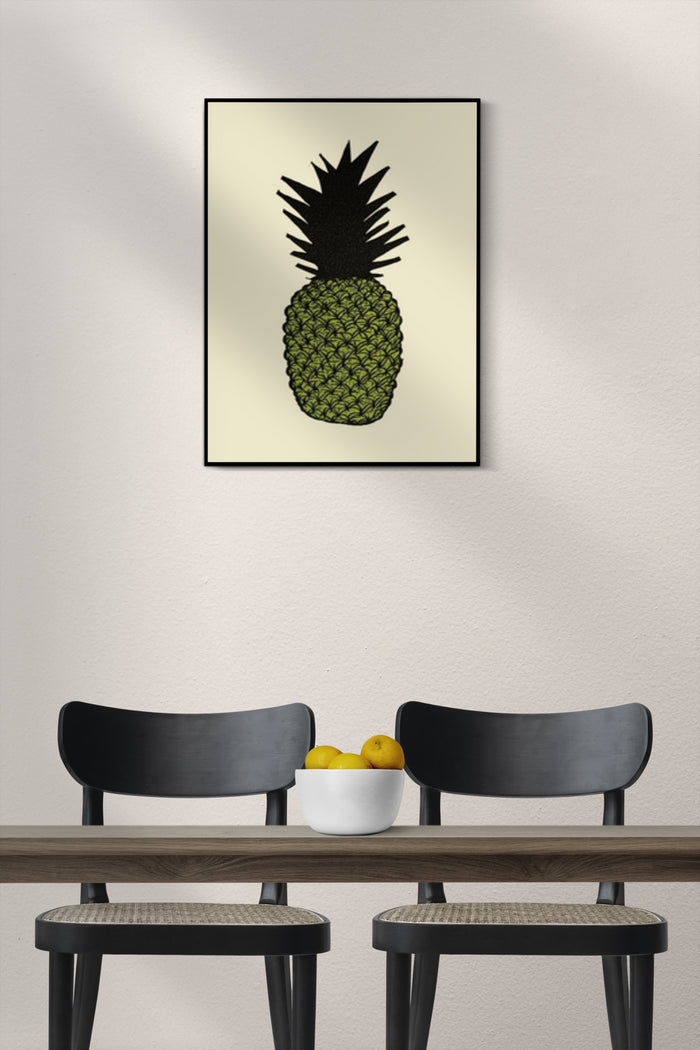 Modern minimalist pineapple poster artwork in a stylish interior setting