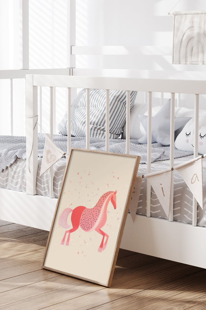 Modern Pink Horse Poster Perfect for Nursery Room Decor