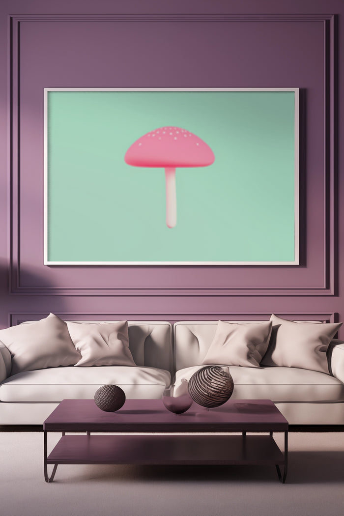 Minimalist pink popsicle poster in contemporary living room setting