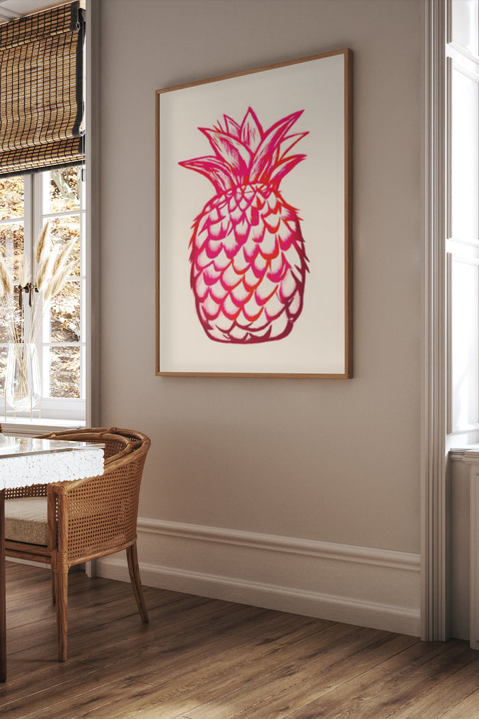 Stylish Modern Pink Pineapple Art Poster in Home Interior