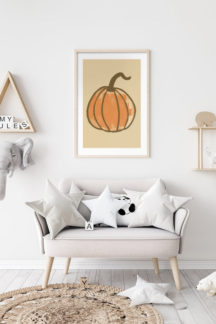 Stylish modern art print featuring a minimalist pumpkin illustration