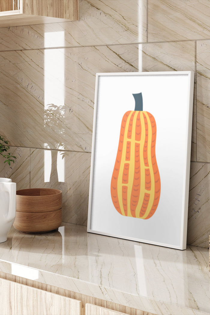 Stylized Modern Pumpkin Artwork in White Frame for Home Interior Decor
