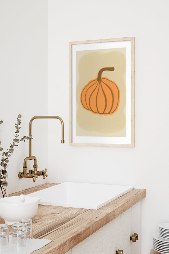 Contemporary styled pumpkin artwork poster displayed in a home interior