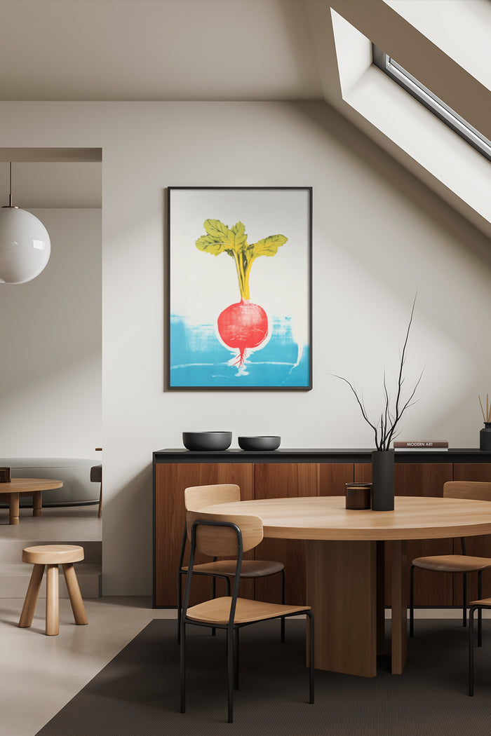 Contemporary red radish painting poster in modern dining room setting