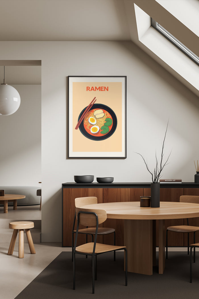 Stylish dining room with a framed poster of Ramen noodles art