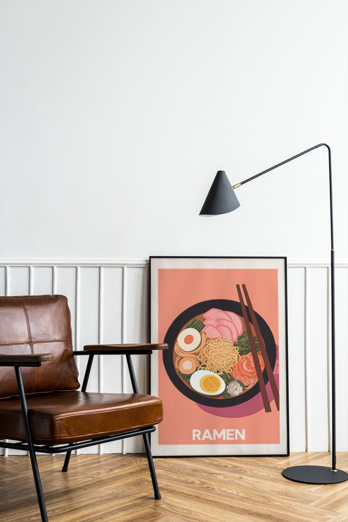 Stylish Ramen Noodle Bowl Poster Artwork in Contemporary Room Setting