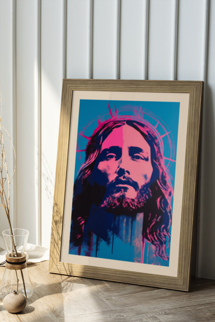 Contemporary artistic rendition of Jesus with crown of thorns poster in a frame