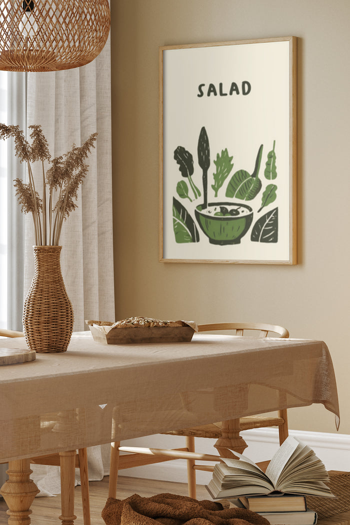 Contemporary salad art poster in dining room setting