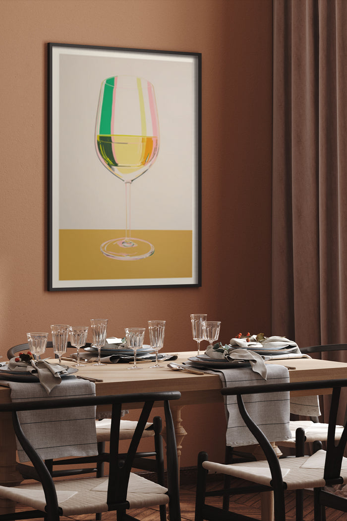 Modern Striped Wine Glass Poster Art as Dining Room Wall Decoration