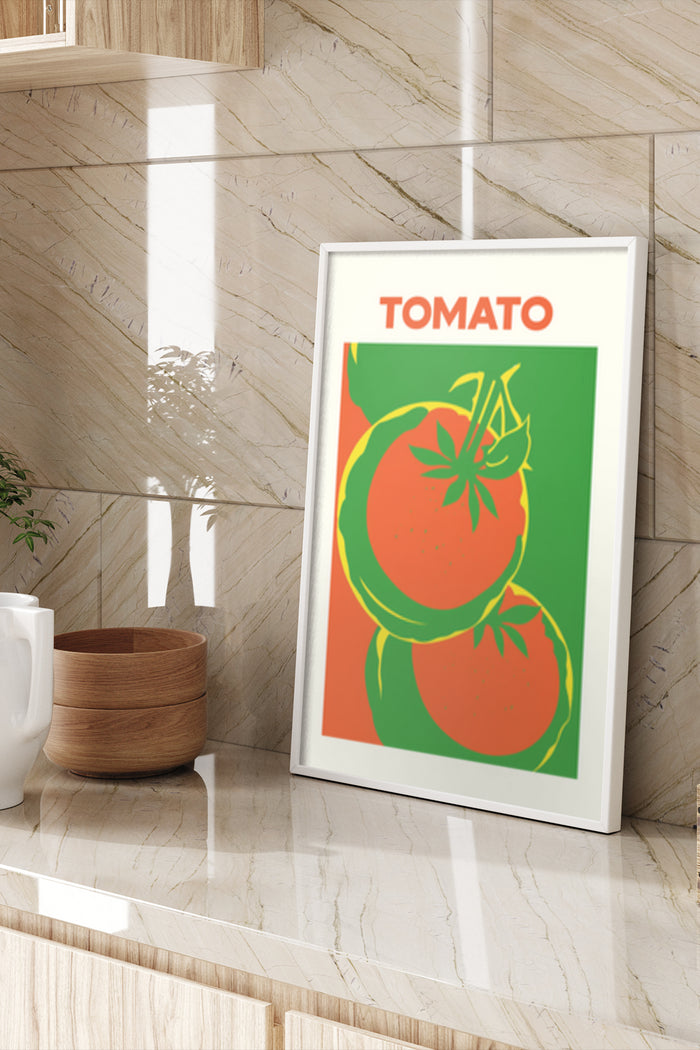 Stylish modern tomato poster artwork displayed in a contemporary interior
