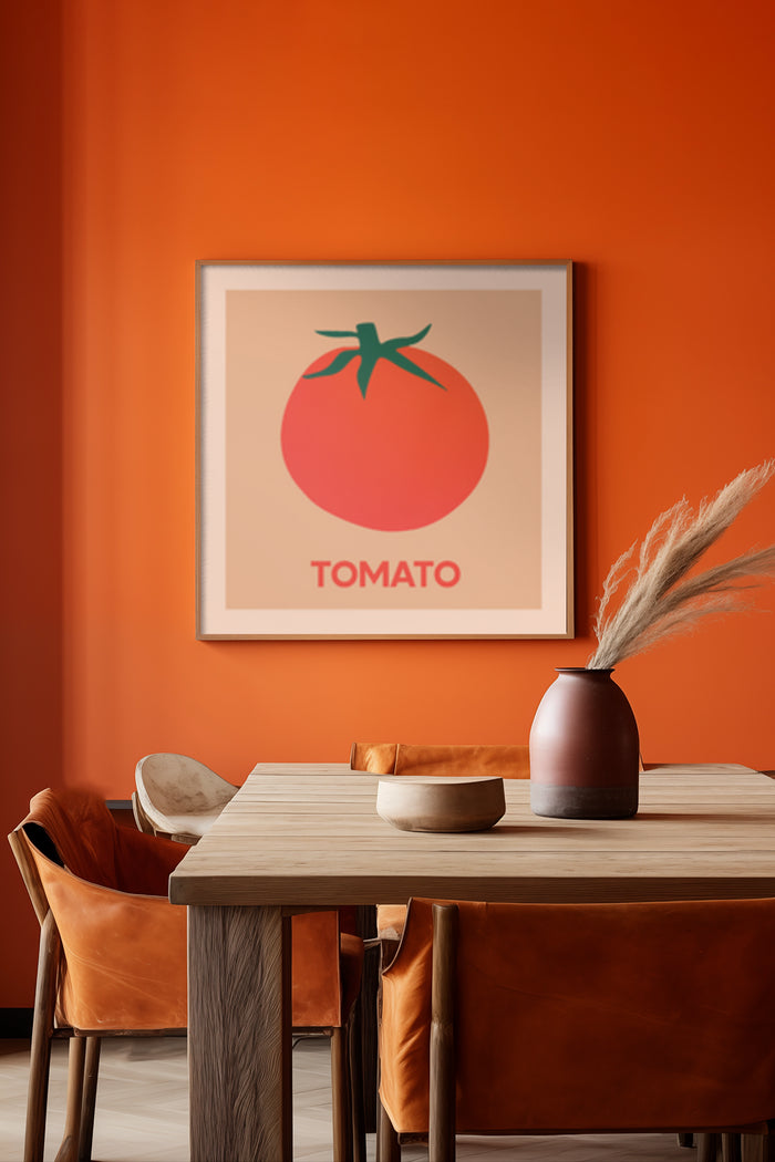 Contemporary tomato poster art in stylish dining room interior