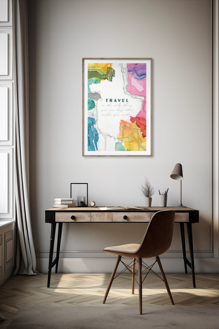 Colorful Travel Poster in Modern Home Office Interior