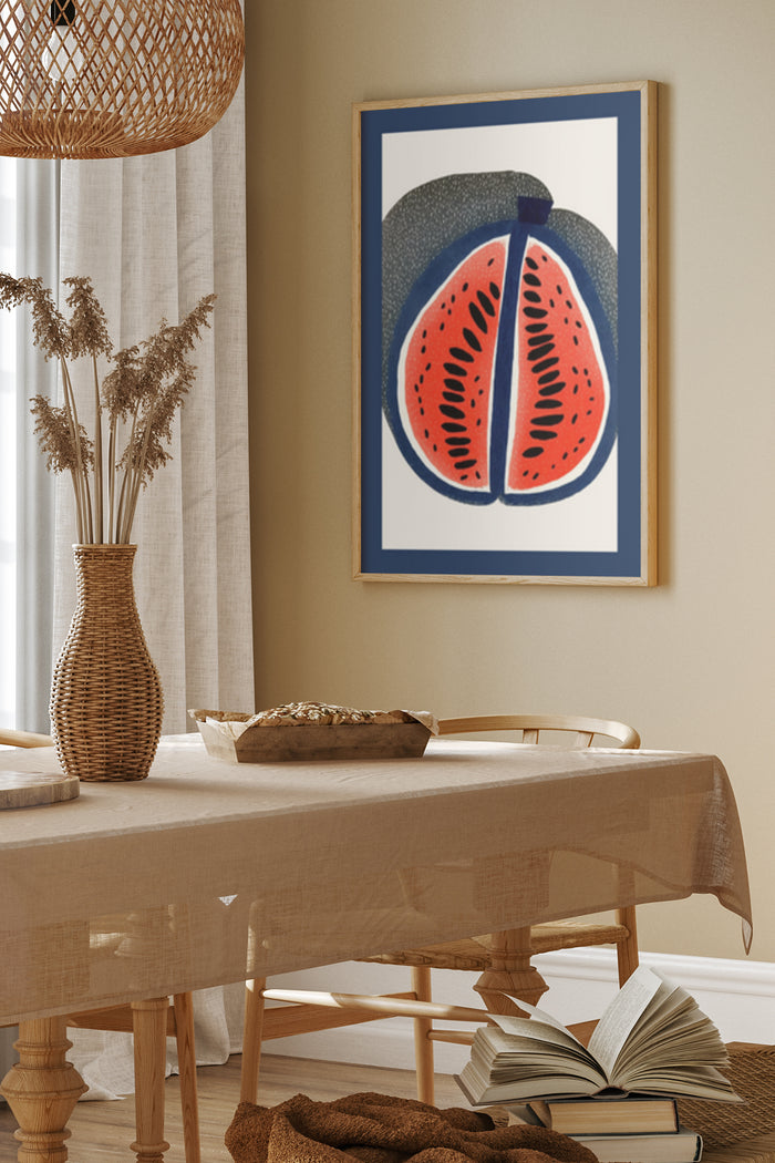 Modern Watermelon Slice Poster Art in Stylish Dining Room Interior