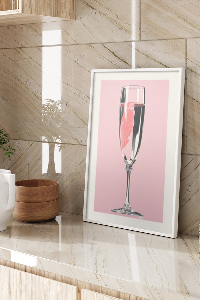 Contemporary wine glass digital painting with pink background poster in a stylish interior