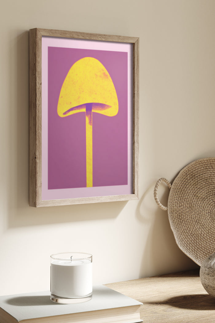 Stylized Modern Yellow Table Lamp Poster in a Rustic Wooden Frame on Wall