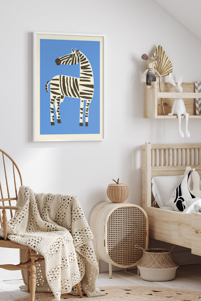 Modern Zebra Graphic Poster as Wall Art in Stylish Interior Decor Setting