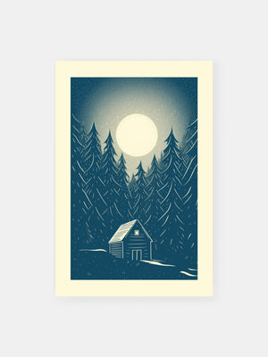 Moonlit Forest Cabin Poster