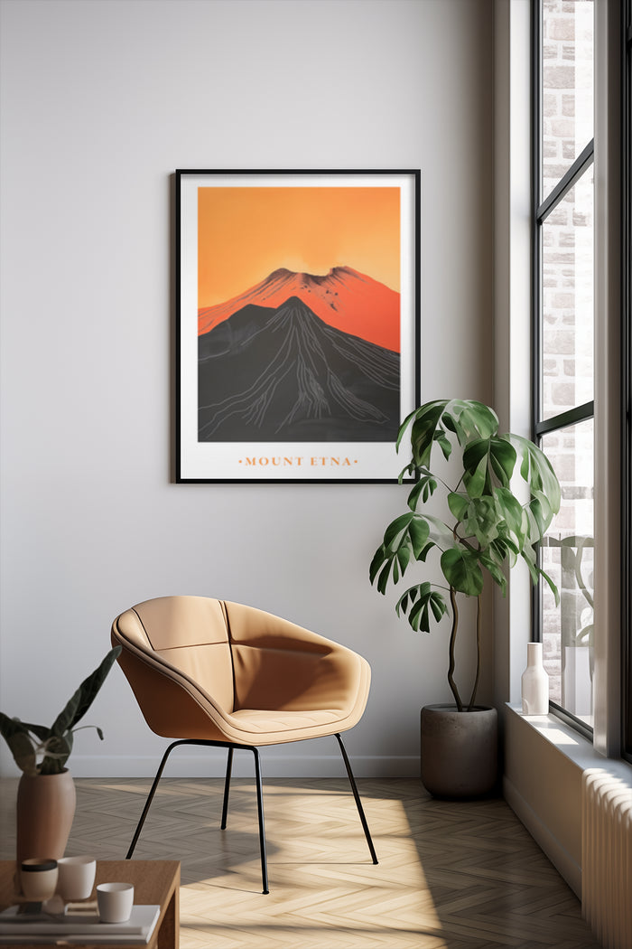 Mount Etna Volcano Poster in Modern Interior Design Setting