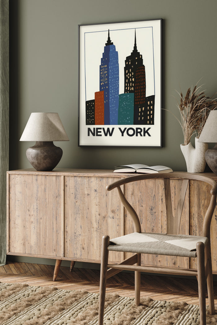 New York City Skyline Stylized Artwork Poster in Home Interior