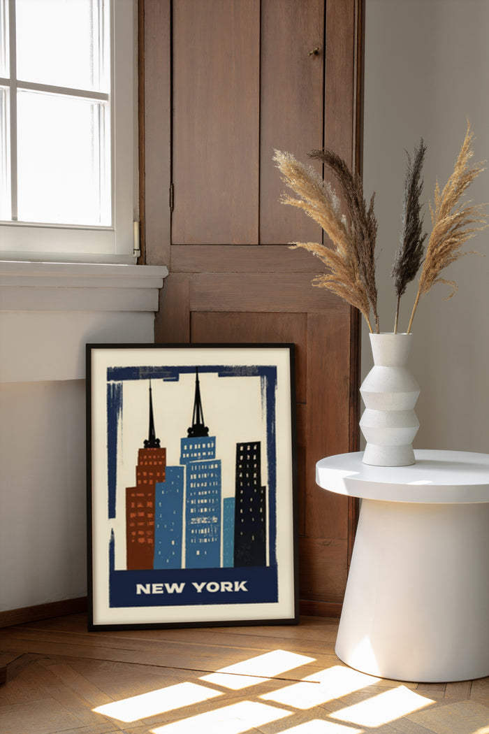 Stylish New York Cityscape Art Poster in Modern Interior Setting