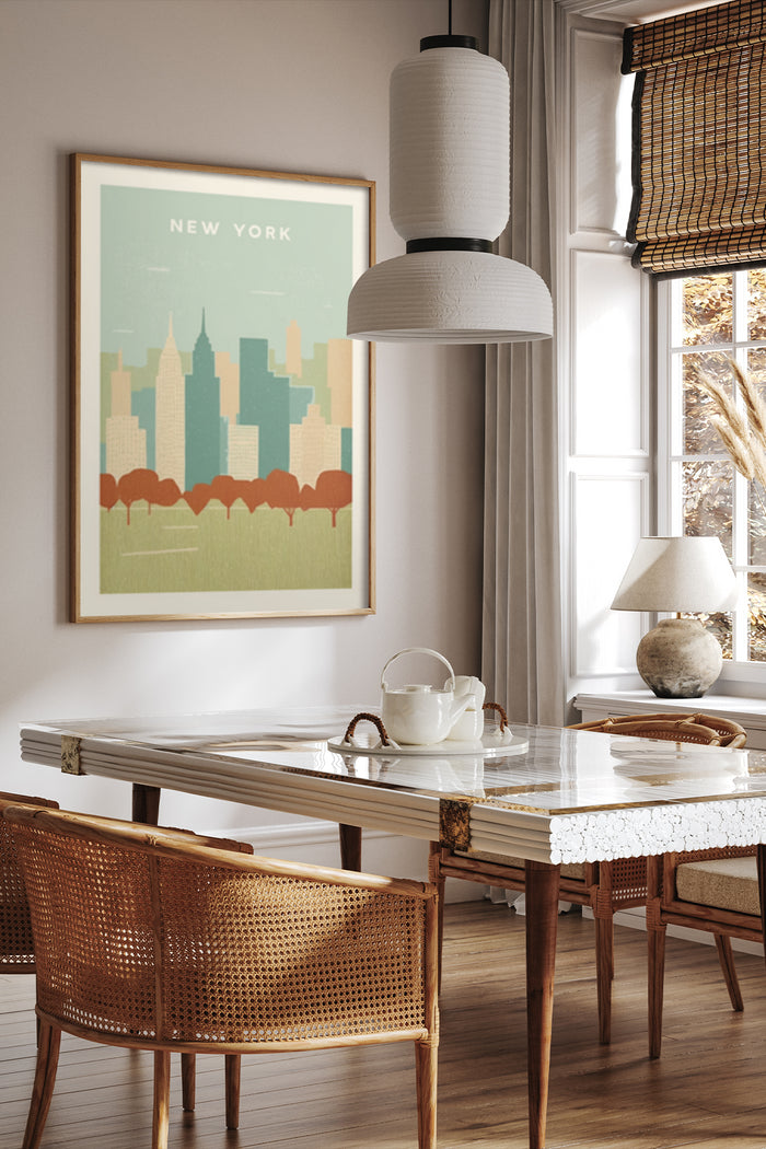 Retro New York City Poster in Stylish Dining Room Interior