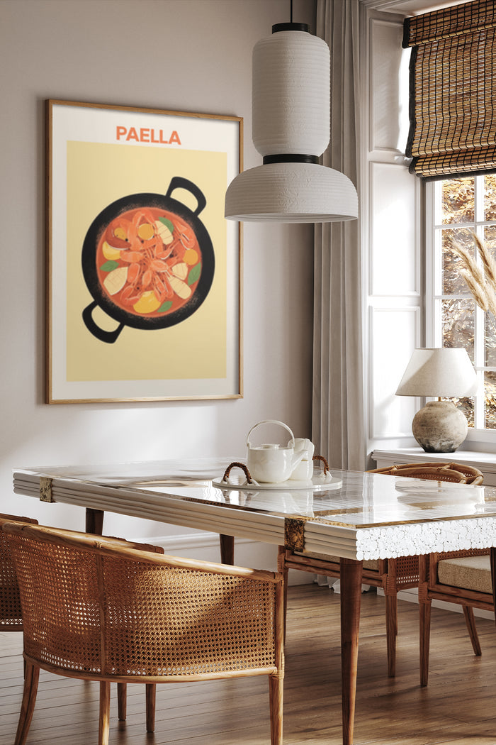 Stylish Paella Poster Art in Modern Kitchen Interior