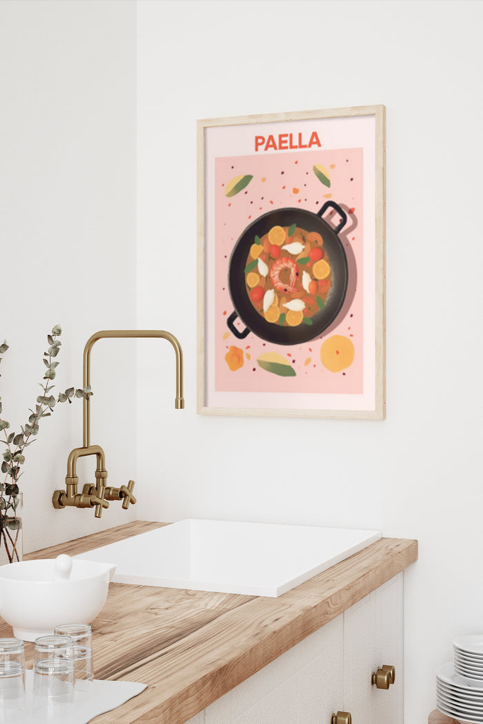 Stylish Paella Recipe Poster for Kitchen Wall Art Decoration