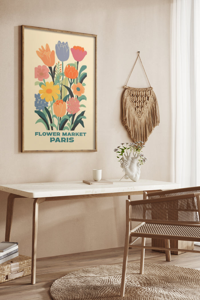 Vintage Paris Flower Market Poster in Stylish Interior