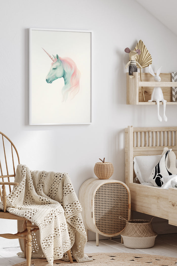 Pastel Colored Unicorn Poster Artwork in a Stylish Modern Interior