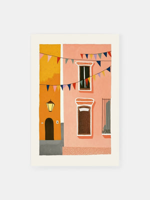 Pastellfarbenes mediterranes Haus Poster