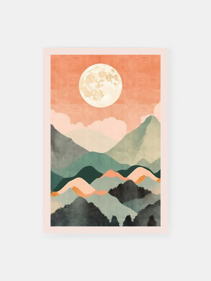 Pastel Moonlit Peaks Poster