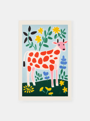 Playful Cow Colourful Pasture Poster