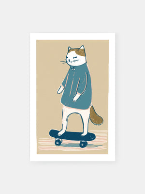Verspieltes Skateboarding Katze Poster