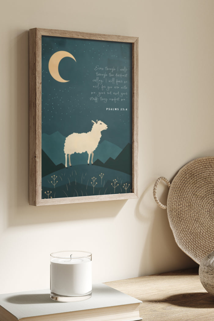 Inspirational Psalm 23:4 Wall Art with Lamb and Moonlight Design