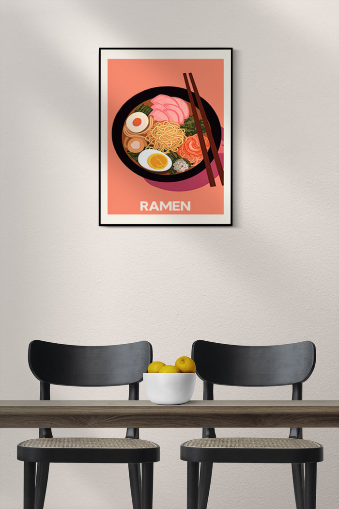 Modern Ramen Noodle Soup Poster Hanging in Kitchen Interior