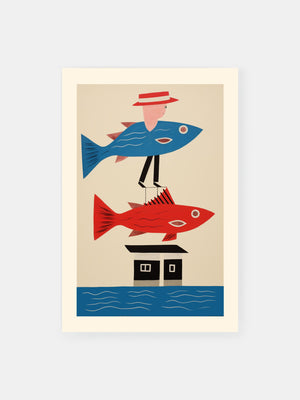 Rot Blau Fisch Abenteuer Poster