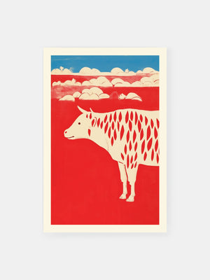 Red Cow Cloudy Pasture Poster