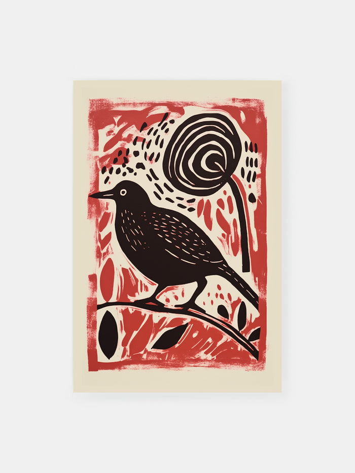 Red Feather Woodcut Poster