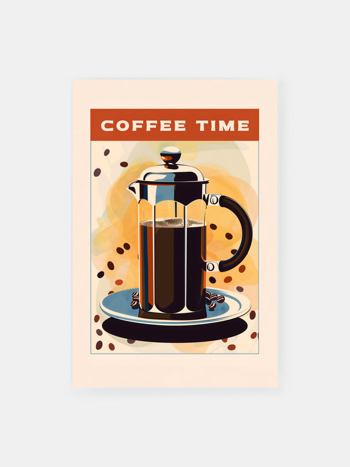 Retro French Press Coffee Poster