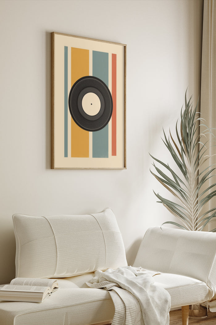 Retro Style Vinyl Record Artwork Poster in Modern Living Room Interior